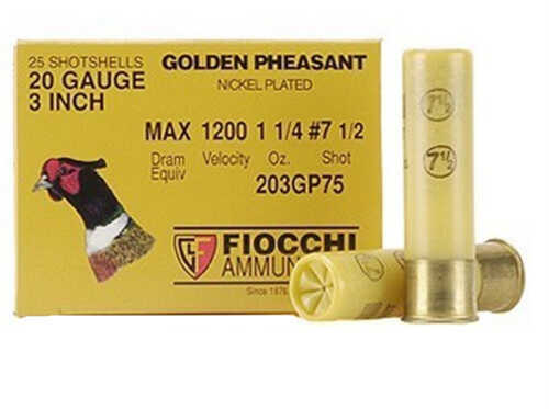 20 Gauge 3" Nickel-Plated Lead 7-1/2  1-1/4 oz 25 Rounds Fiocchi Shotgun Ammunition
