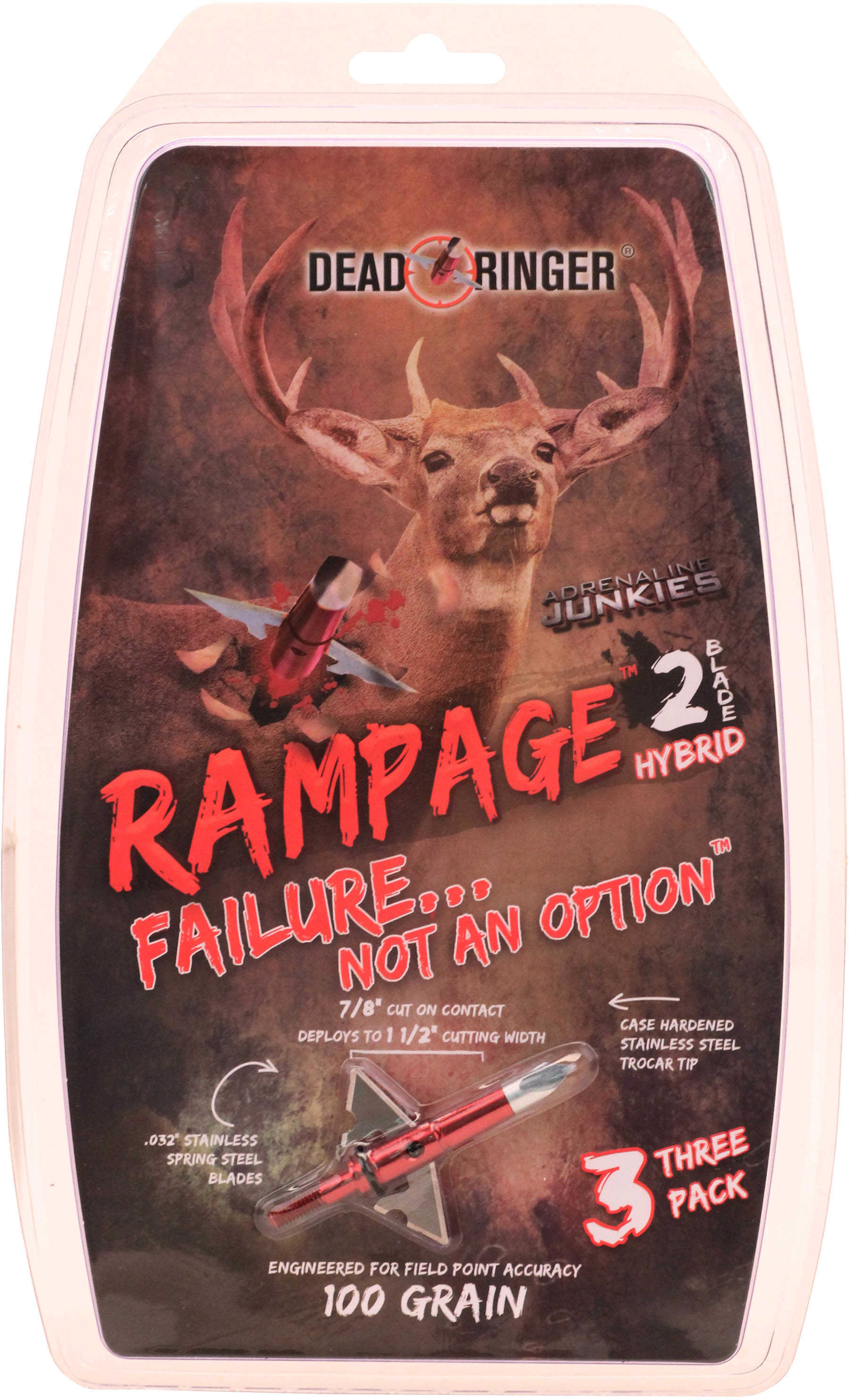 Dead Ringer Rampage Broadheads 100 Grains 2-Blade 1.5In. Cut 3Pk