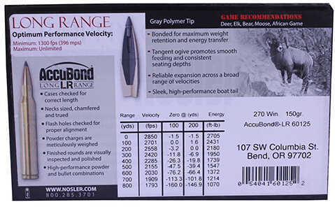 270 Win 150 Grain AccuBond 20 Rounds Nosler Ammunition 270 Winchester