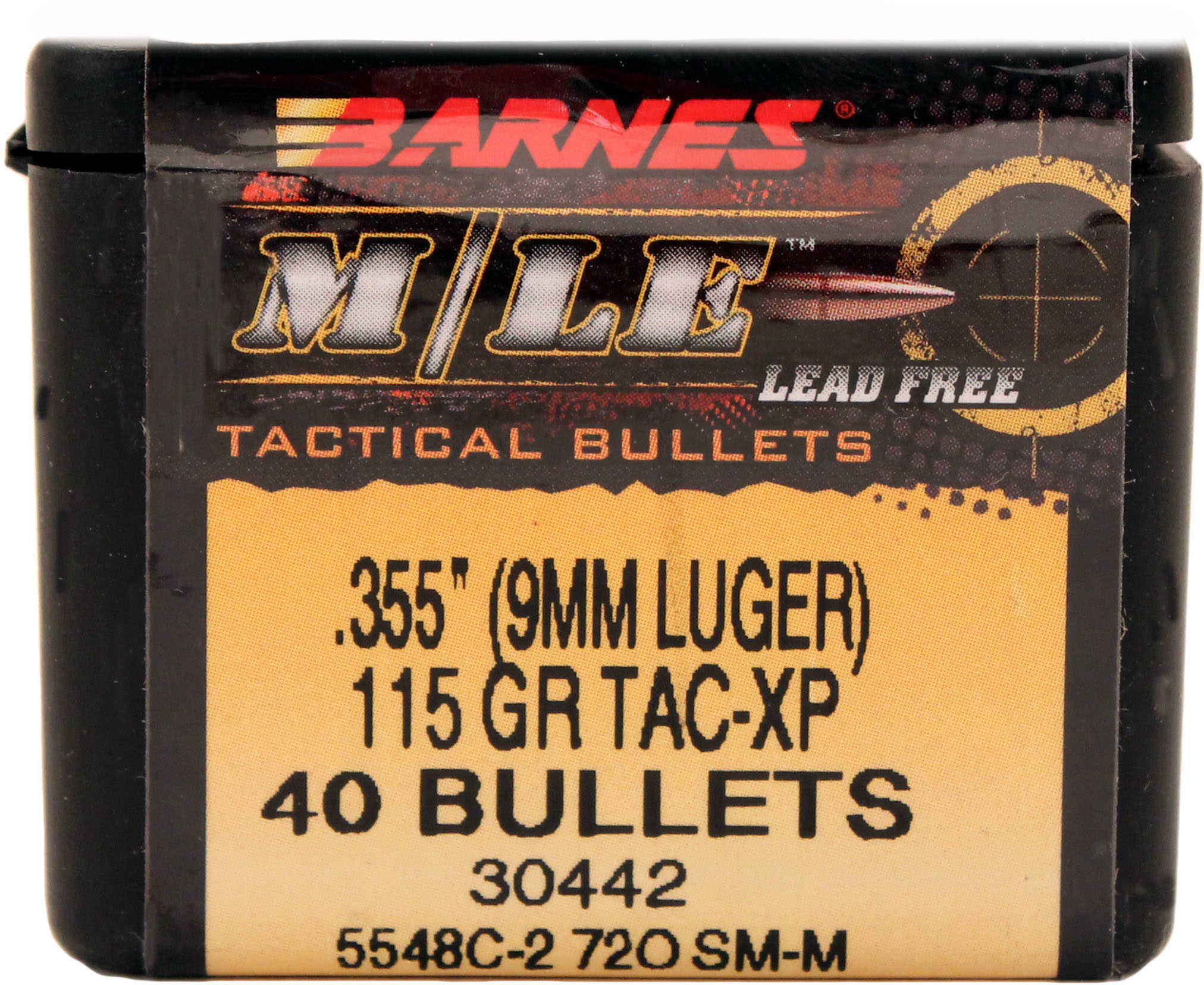 Barnes 9mm .355 Caliber 115 Grain Tac-XP Hollow Point Lead-Free Handgun Bullets 40 Per Box 30442