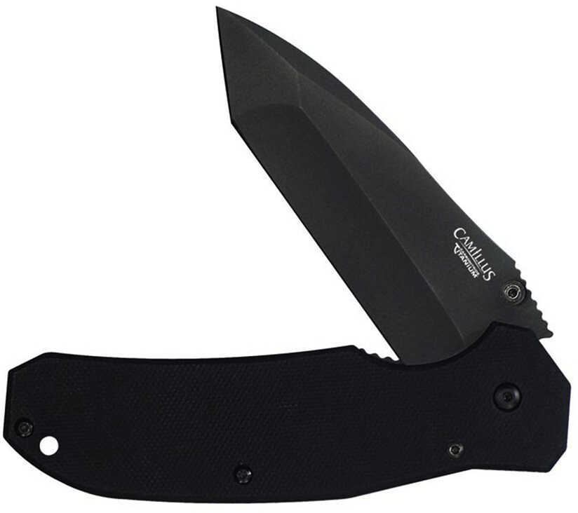 Camillius Tanto Folding Knife Plain Edge Black G-10 Handle Matte Finish Black Blade 3.5" Blade Length 8.25" Overall Leng