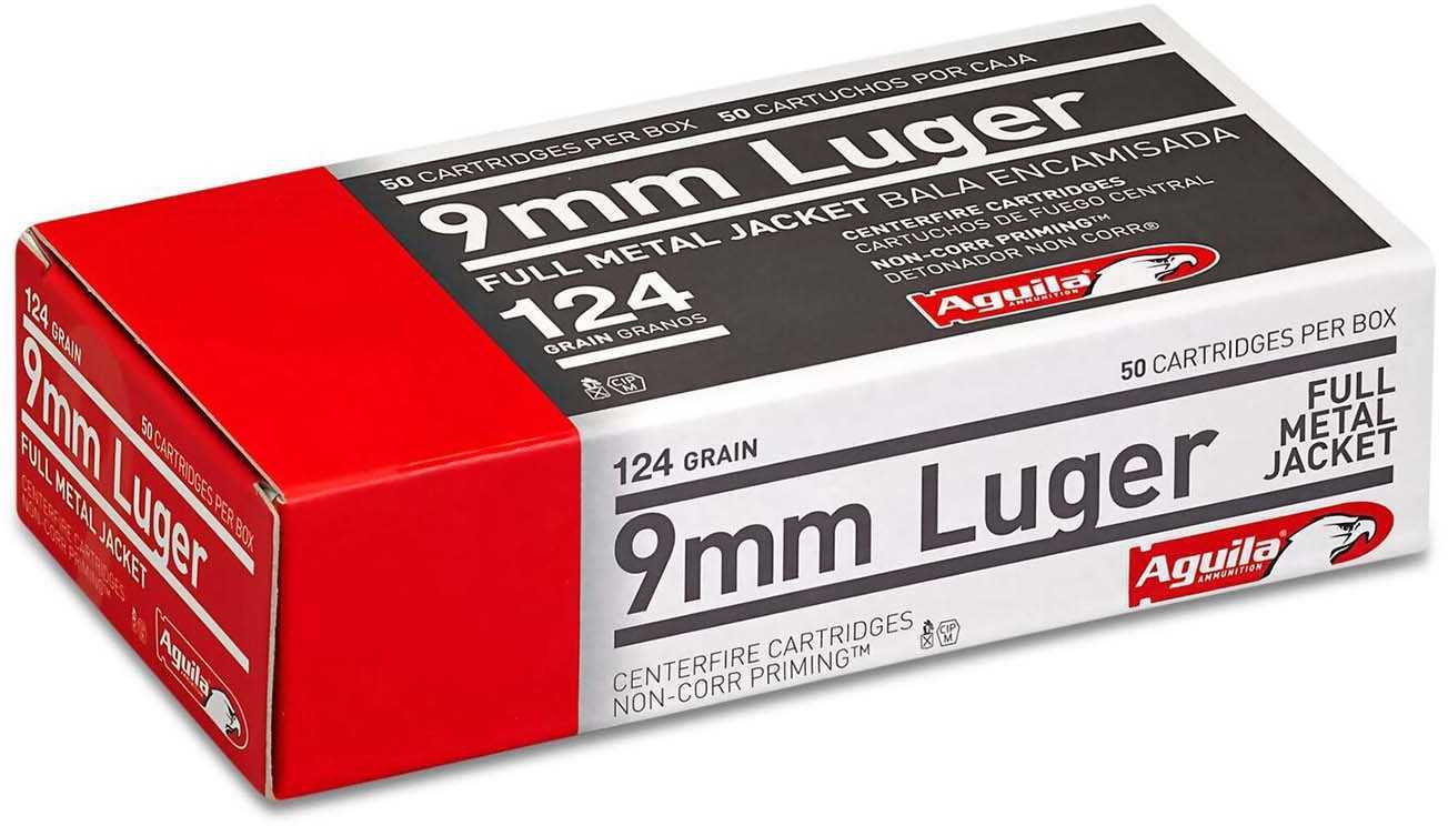 9mm Luger 50 Rounds Ammunition Aguila 124 Grain Full Metal Jacket