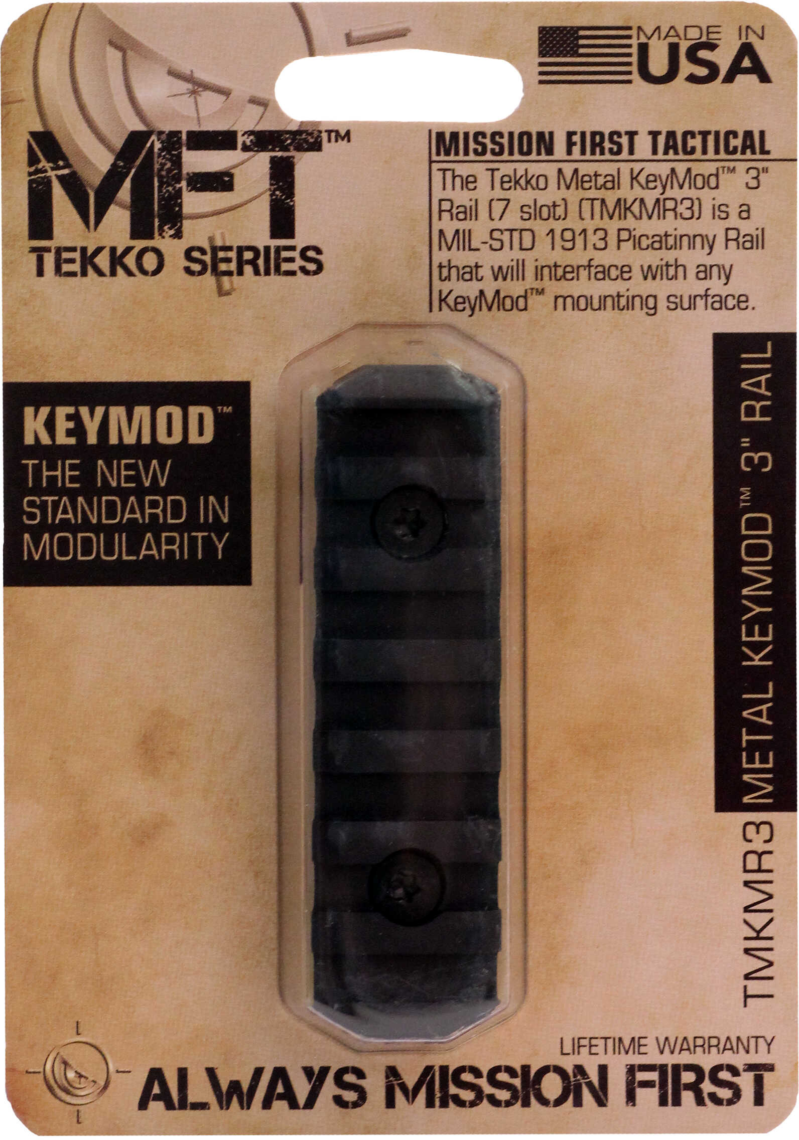 Mission First Tactical Tekko KeyMod Rail 3" Black TMKMR3