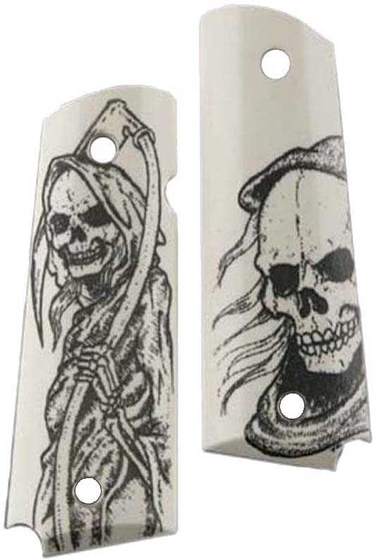 Hogue Grips Polymer Fits 1911 Govt Model Grim Reaper Bust And Body Ambi Cut Ivory 45026