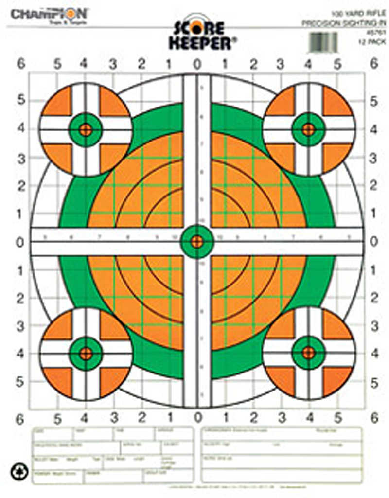 Champion Scorekeeper Targets Fluorescent Orange & Green Bull - 100 Yd. Rifle Sight-In 100/Pack