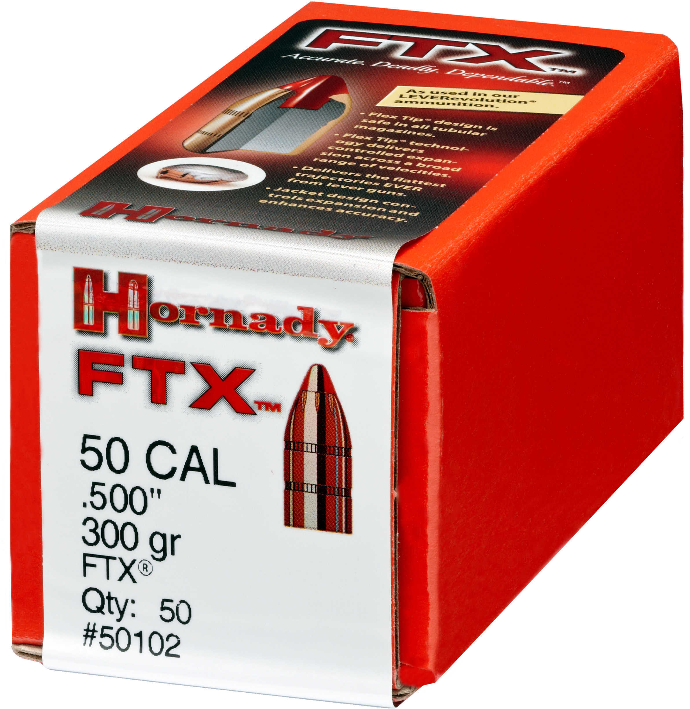 Hornady FTX Flex Tip Expanding 50 Caliber 300 Grain Bullets, 50 Per Box