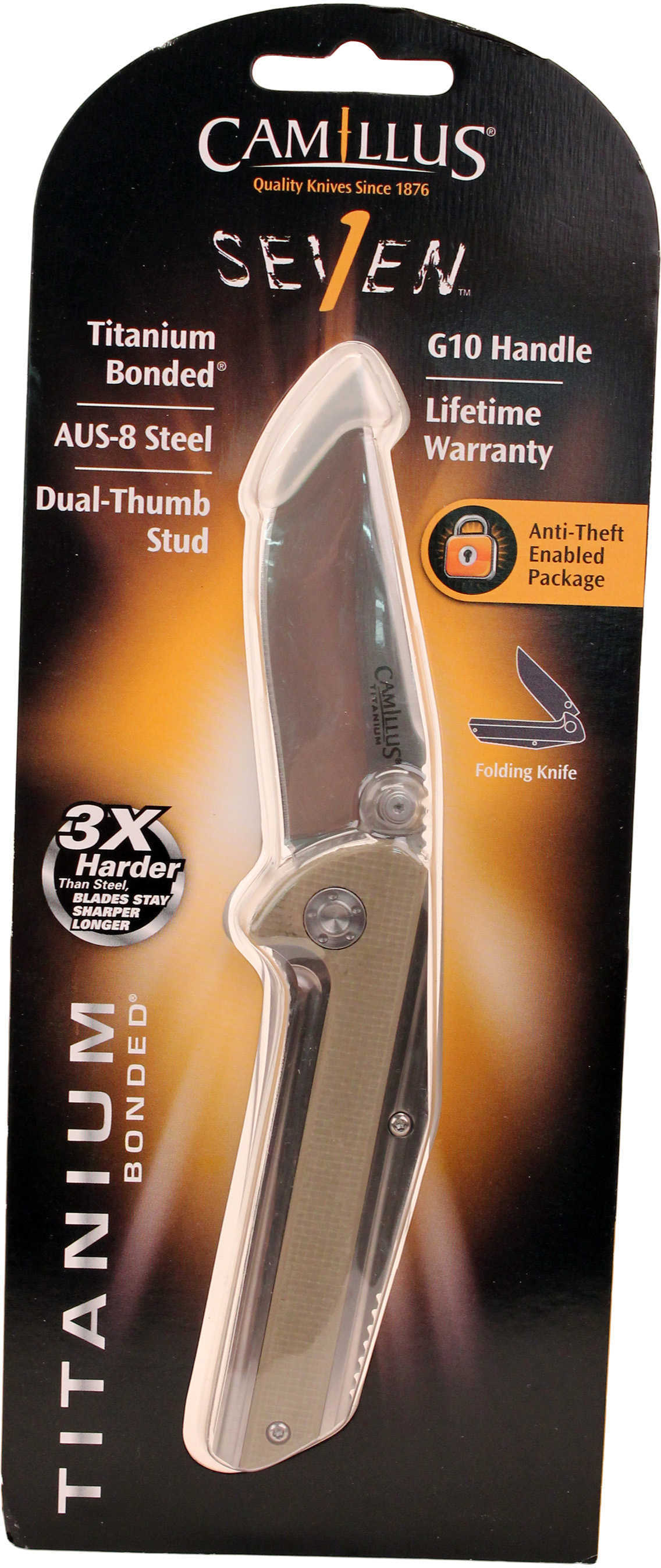 Camillius SEVENS Folding Knife Plain Edge Tan and Silver G10/Stainless Steel Handle Satin Finish Silver Blade 2.75" Blad