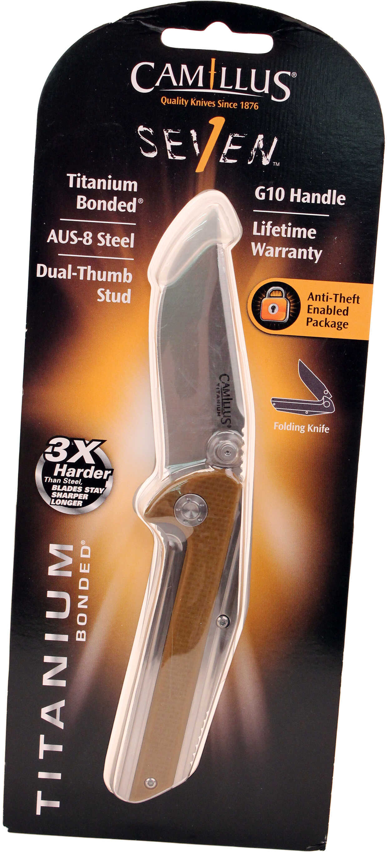 Camillius SEVENS Folding Knife Plain Edge Brown and Silver G10/Stainless Steel Handle Satin Finish Silver Blade 2.75" Bl