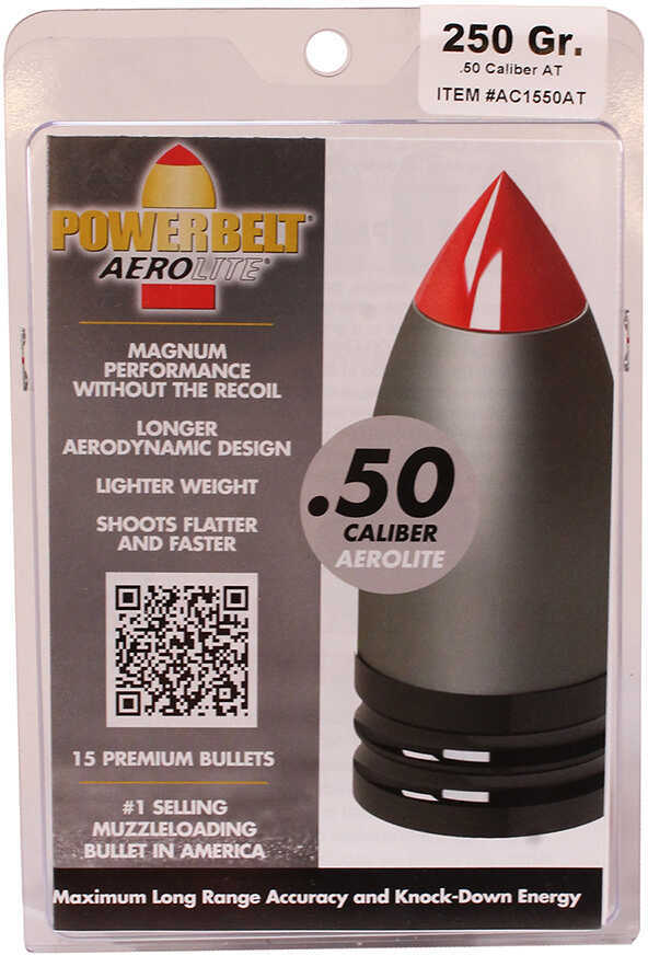 CVA .50 Caliber 250 Grain PowerBelt AeroLite Aerotip Bullet 15 Pack