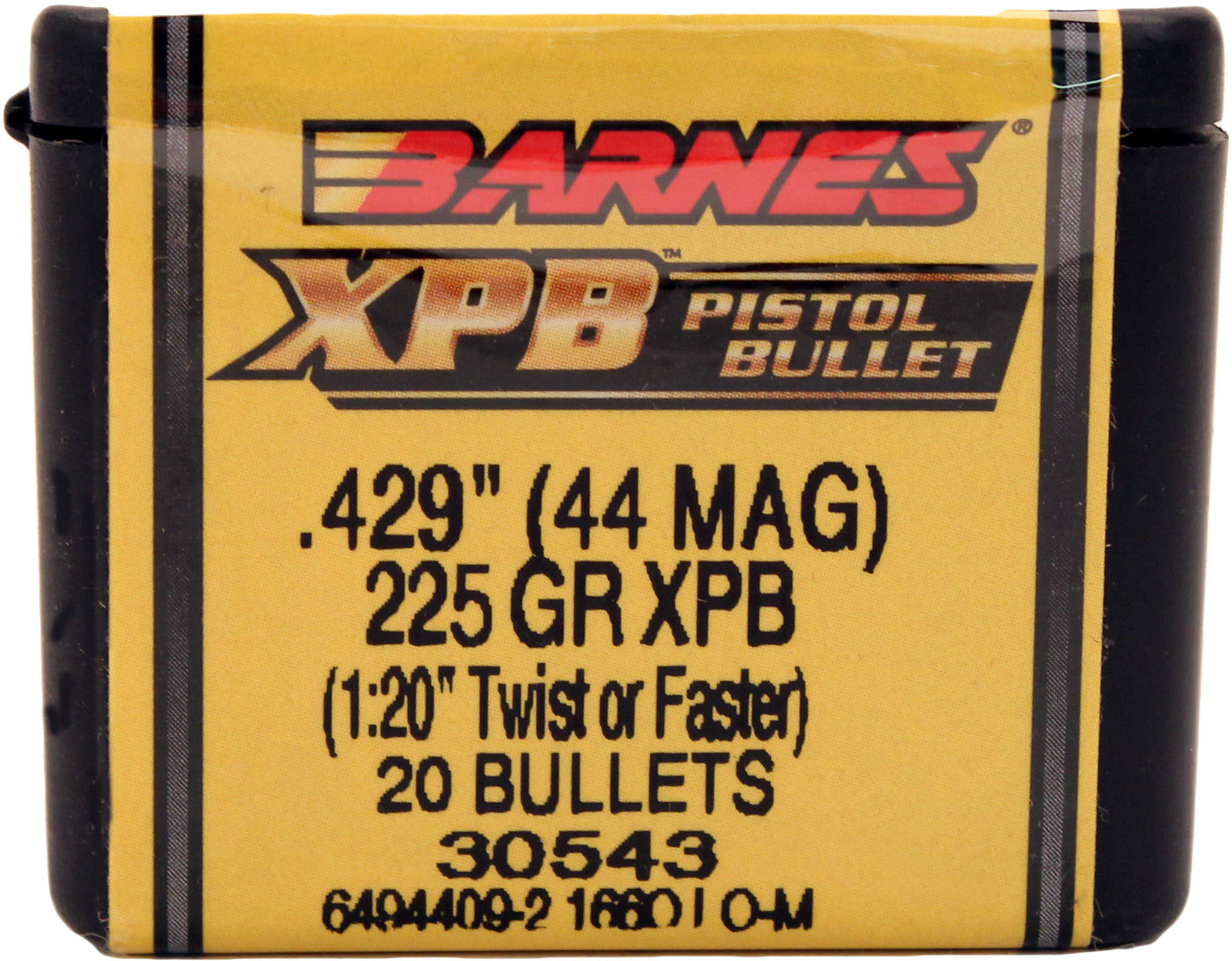 Barnes 44 Caliber .429 Diameter 225 Grain XPB Pistol X-Bullet 20 Count