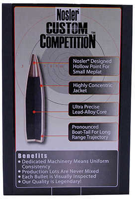 Nosler 22 Caliber .224 77 Grains Hollow Point Boat Tail Custom Competition Per 100 Md: 22421 Bullets
