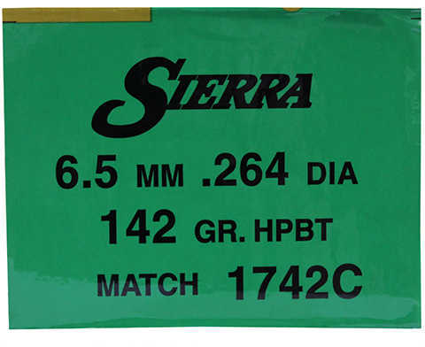 Sierra 6.5mm .264 Diameter 142 Grain Hollow Point Boat Tail Matchking 500 Count