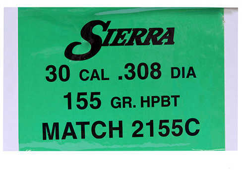 Sierra 30 Caliber .308 Diameter 155 Grain Hollow Point Boat Tail Matchking 500 Count