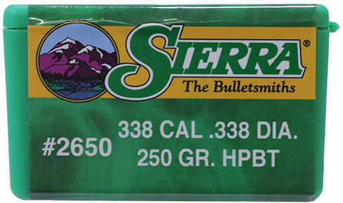 Sierra 338 Caliber .338 Diameter 250 Grain HP Boat Tail Matchking 50 Count