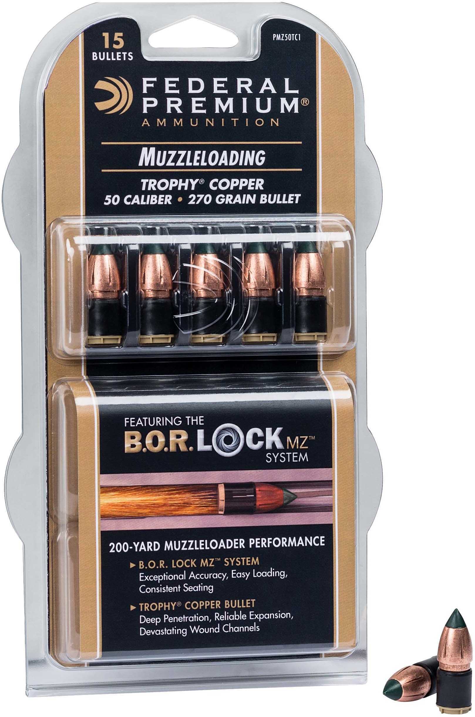 Federal Premium Trophy Copper Muzzleloader Bullets .50 Cal 270 Gr Poly Tip  15/Box