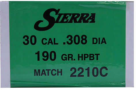 Sierra 30 Caliber .308 Diameter 190 Grain HP Boat Tail Matchking 500 Count