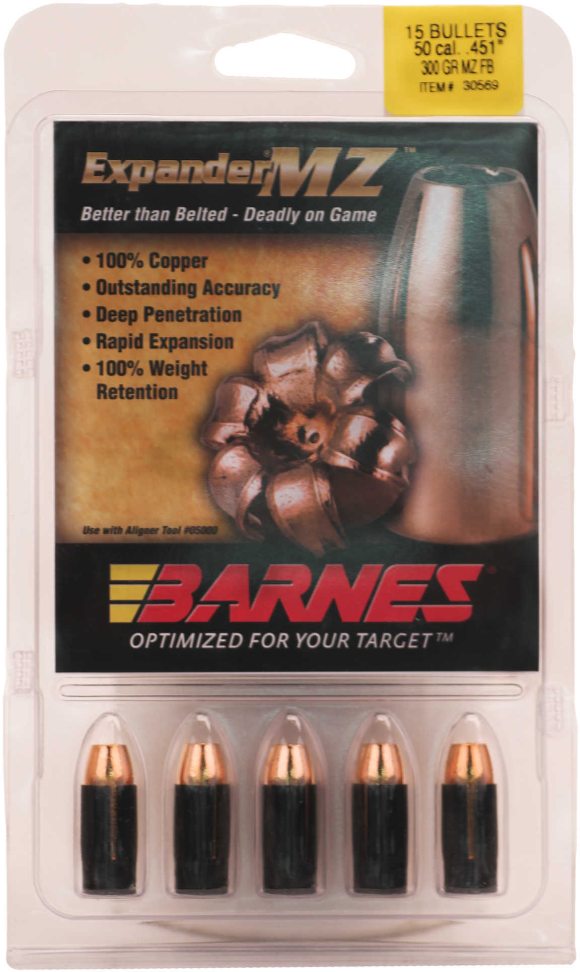 Barnes Muzzleloader Bullets 50 Cal. 300 gr. Expander MZ FB 15 rd. Model: 30569
