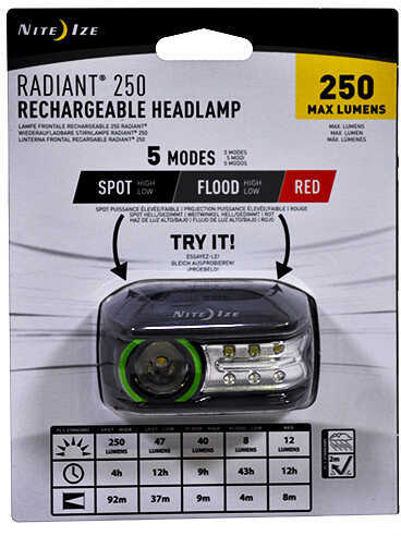 The Radiant 250 Rechargeable Headlamp offers a high quality, hands-free lighting solution with the added benefit of being rechargeable. Powered by a Lithium Polymer battery, it also features dual colo...