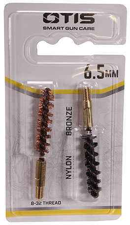 Otis Bore Brush 6.5MM 2-Pk 1-Nylon 1-Bronze 8-32 Thread