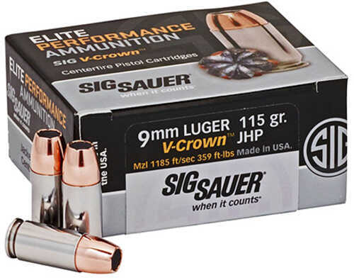 9mm Luger 115 Grain Jacketed Hollow Point 50 Rounds Sig Sauer Ammunition