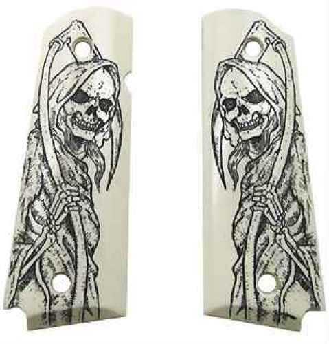 Hogue 45029 Scrimshaw Grip Grim Reaper 1911 Government w/Ambidextrous Safety Polymer Ivory