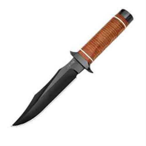 S.O.G SOGSB1Tl Super SOG 7.50" Fixed Bowie Plain Black Hardcased TiCN AUS-8A SS Blade Brown Stacked Leather Washers W/Cr