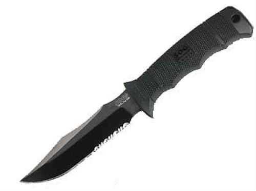 S.O.G SOGE37TK Seal Pup Elite 4.85" Fixed Clip Point Part Serrated Black Hardcased TiCN AUS-8A SS Blade/Black W/Grip Lin