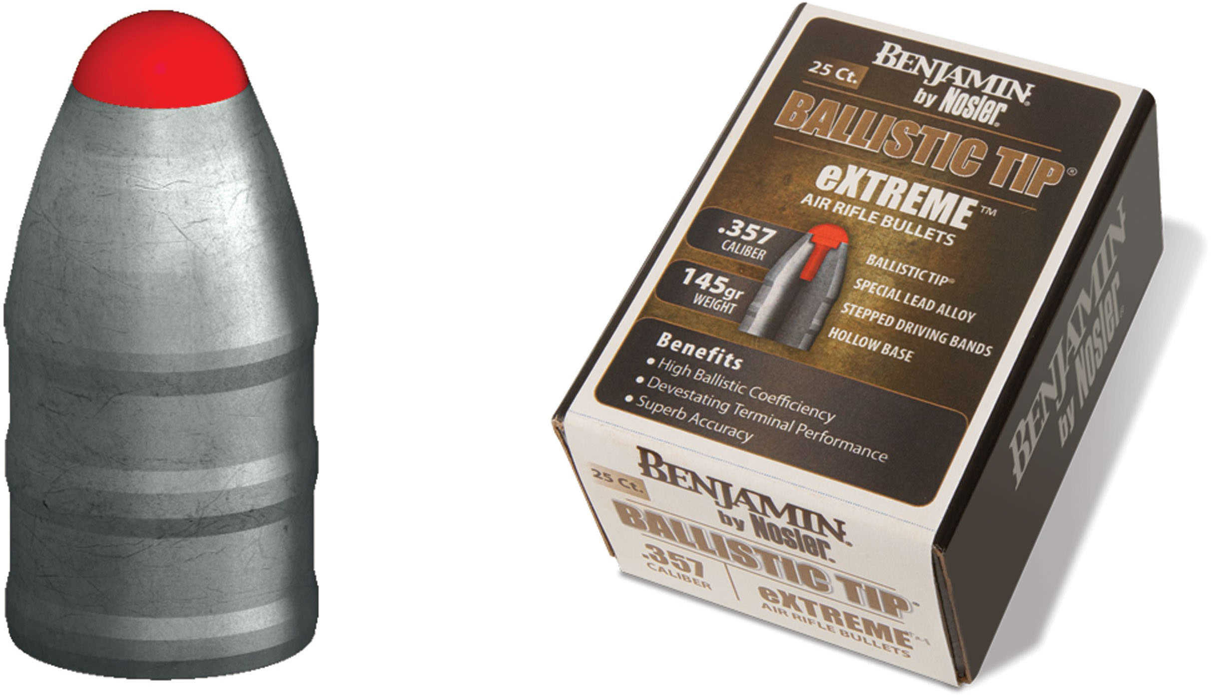 Benjamin Extreme Airgun Pellets 357 Caliber 145 Grain Nosler Ballistic Tip, 25 Rounds Per Box