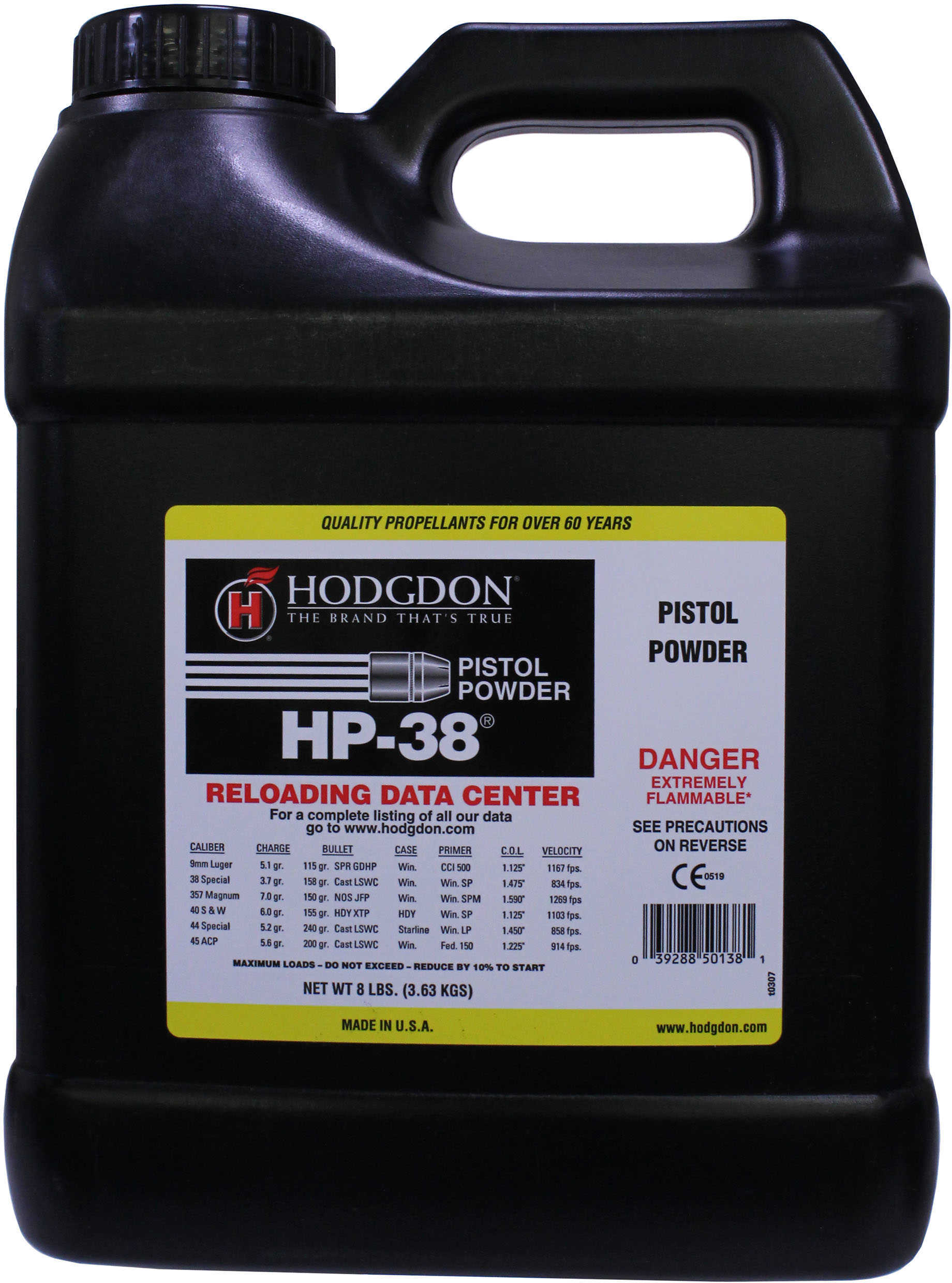 Hodgdon HP38 Smokeless Powder 8 Lbs