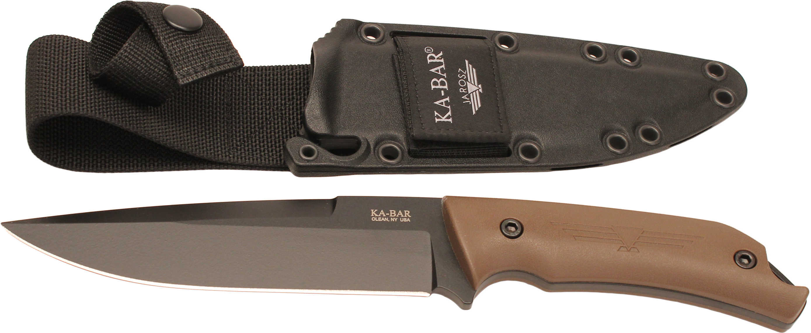 KABAR Jarosz Fixed Blade Knife 6.25" 1095 Cro-Van/Black Brown Ultramid Plain Clip Point with Celcon Sheath 7503