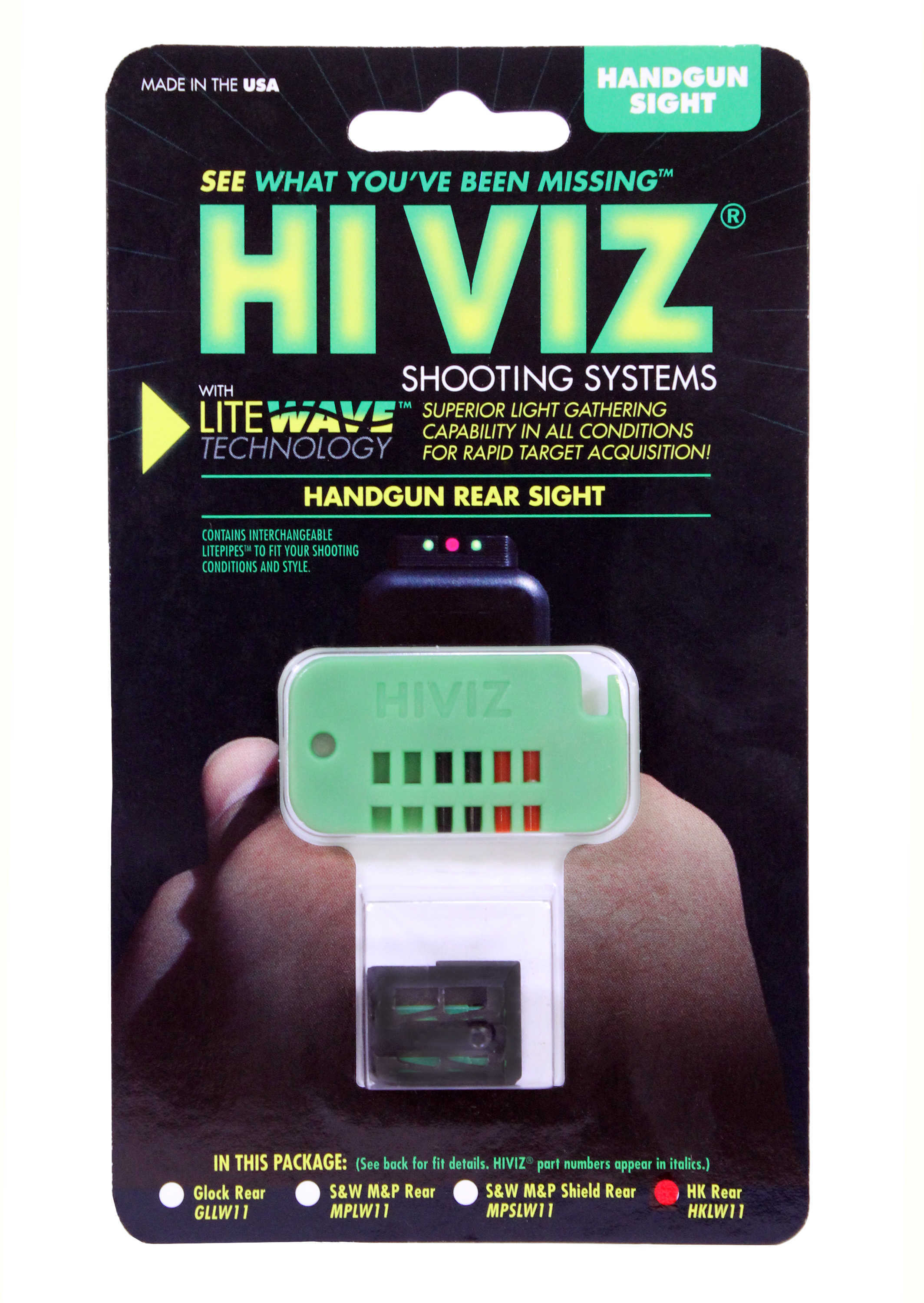 Hi-Viz Litewave Sight Fits H&K P30 45 Rear Only Include Litepipes and Key HKLW11