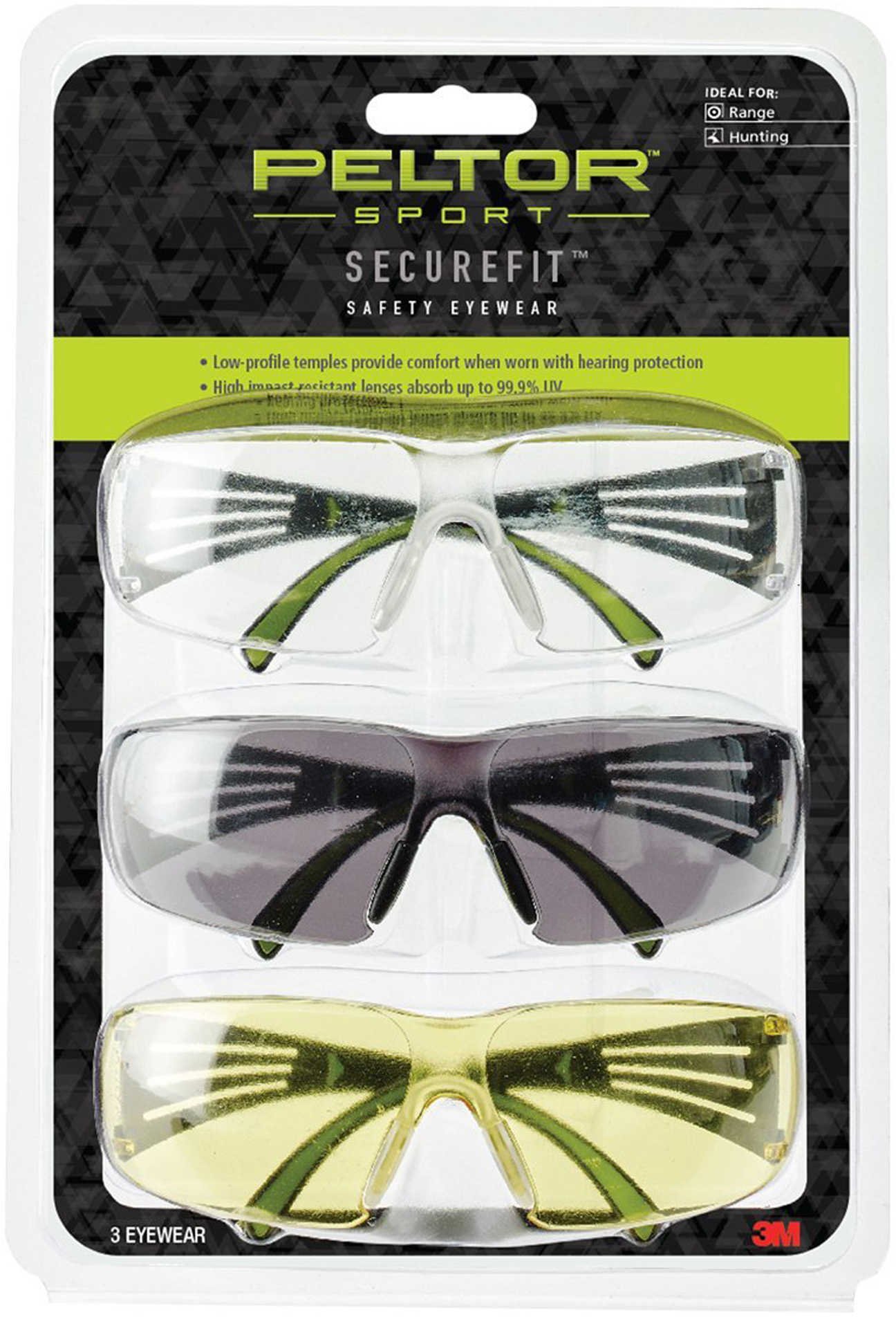 3M/Peltor SecureFit 400 Anti-fog Glasses Lightweight Amber/Clear/Gray Safety Eyewear 3-Pack SF400-P3PK-6