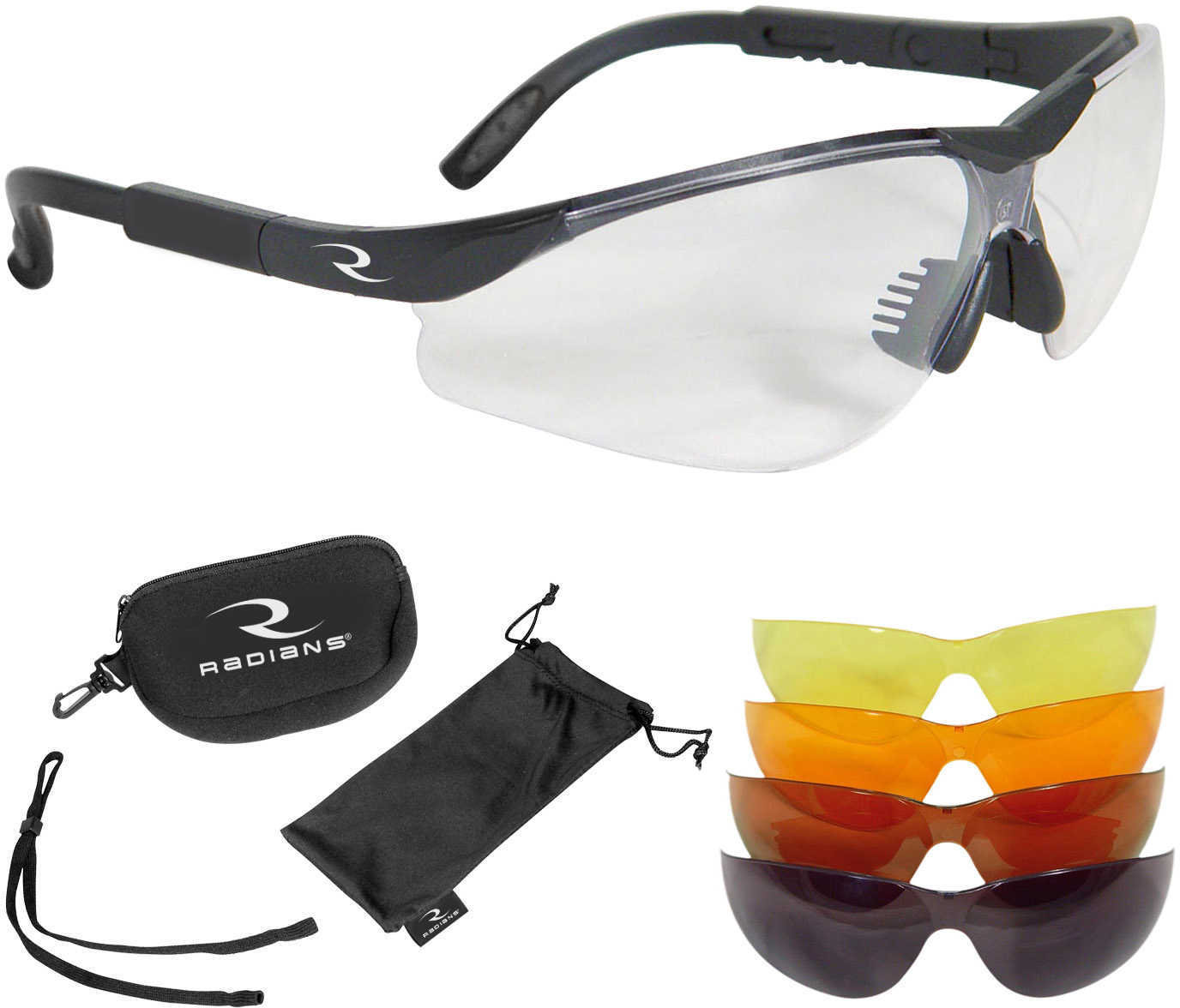 Radians T-85 Glasses Blk Frame Clear Copper Amber Orange Green Mirror Case/Cloth Bag/Neckcord T85RC
