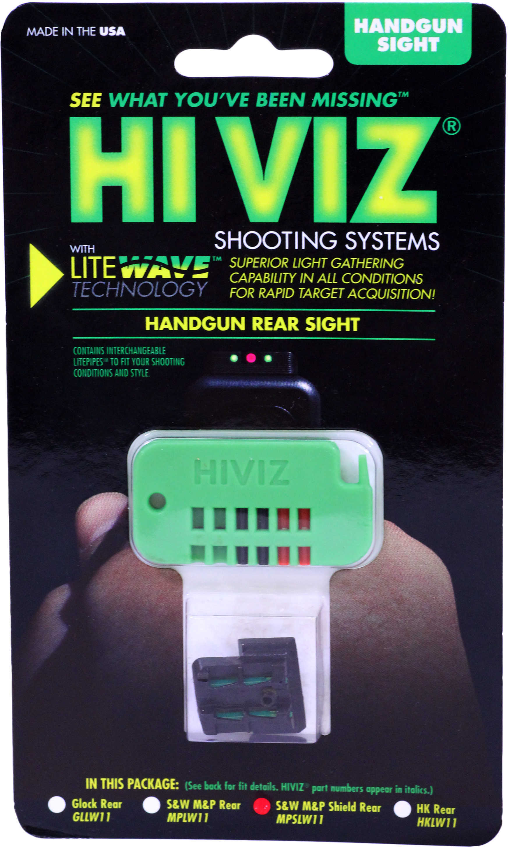 Hiviz Litewave S&W M&P Shield 9mm/40 S&W Fiber Optic Green Black