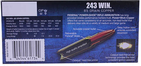 Fed Power-Shok 243Win 85Gr Copper 20/10