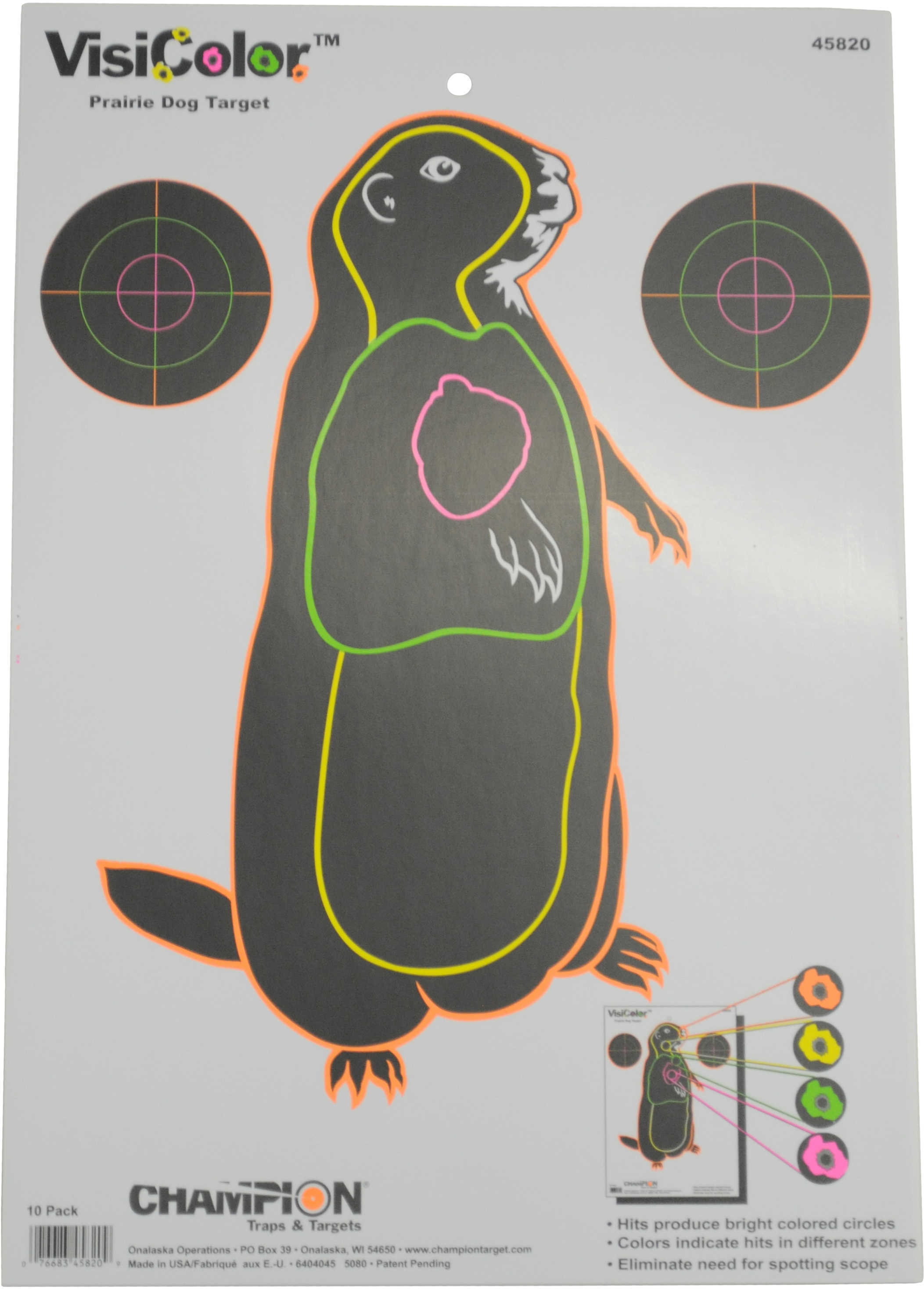 Champion Visicolor High-Visibility Paper Targets Prairie Dog 11" X 16" 10/Pack