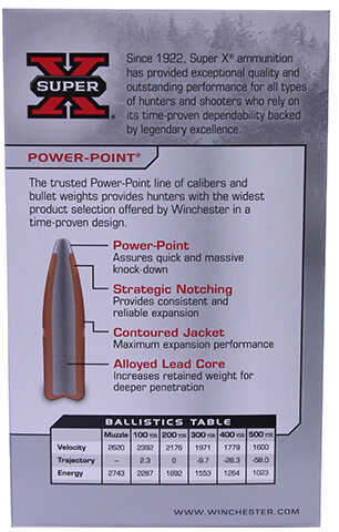 Winchester Super-X Power Point Rifle Ammunition .308 Win 180 Gr PSP 2620 Fps - 20/Box