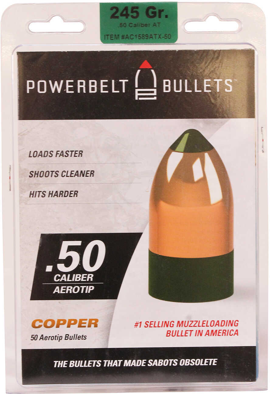 Powerbelt AeroTip Copper-Plated Muzzleloader Bullets .50 Cal 245 Gr Aero-Tip 50/ct