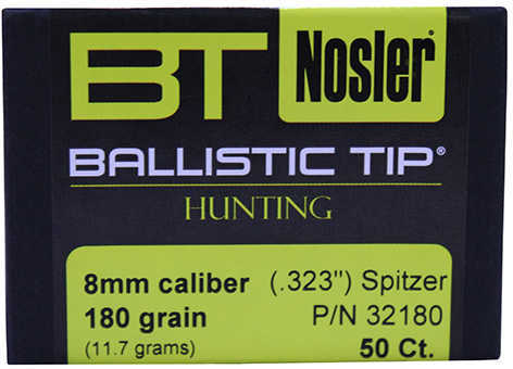 Nosler 8mm .323 Diameter 180 Grain Spitzer Ballistic Tip Hunting 50 Count