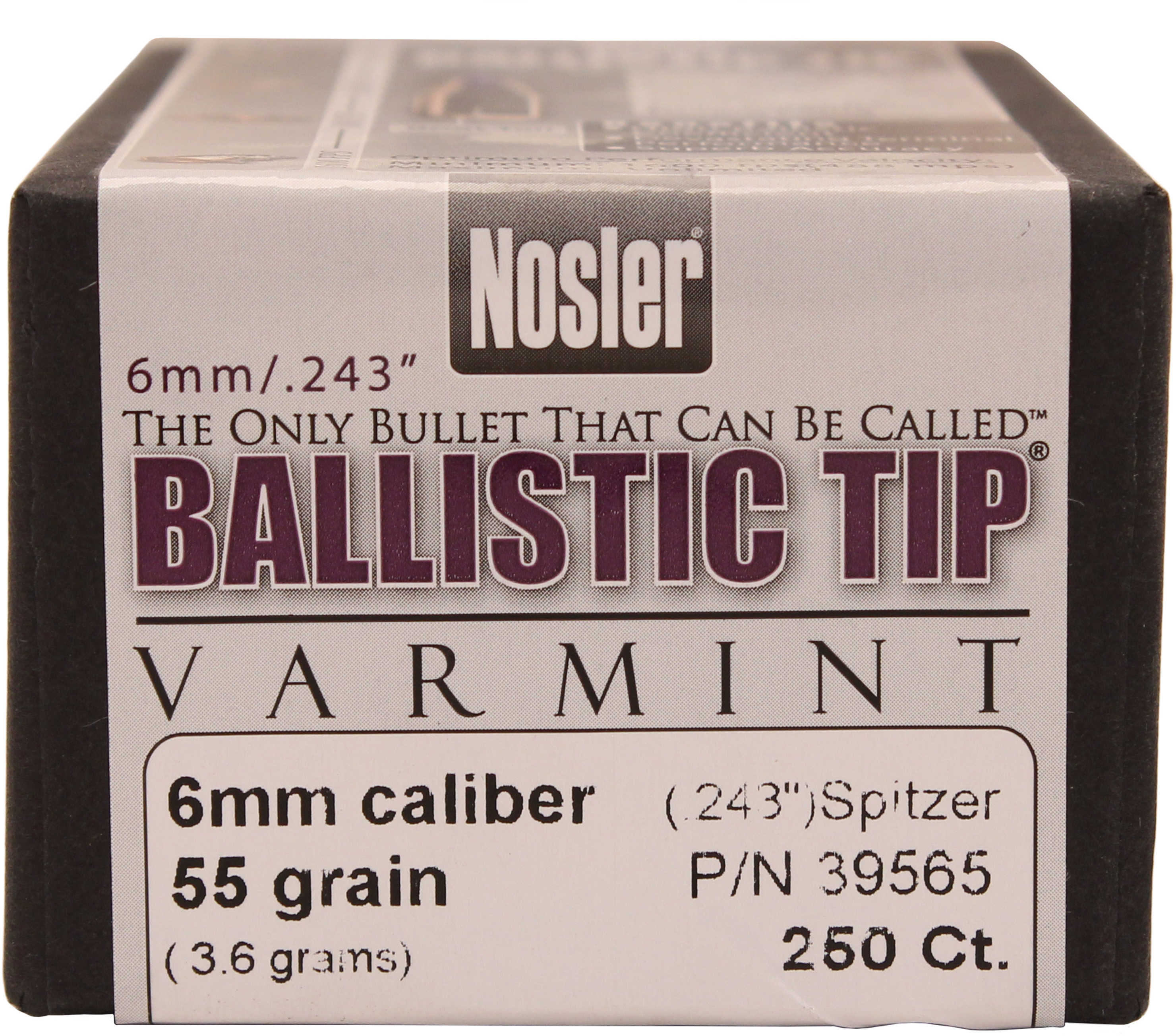Nosler 6mm .243 Diameter 55 Grain Spitzer Ballistic Tip Varmint 250 Count