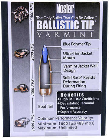 Nosler 25 Caliber .257 Diameter 85 Grain Spitzer Ballistic Tip Varmint 100 Count