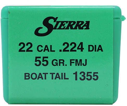 Sierra 22 Caliber .224 Diameter 55 Grain FMJ Boat Tail   Gameking 100 Count