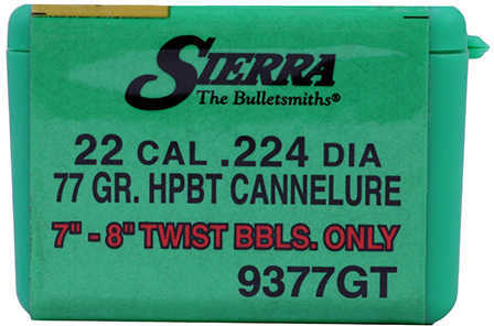 Sierra 22 Caliber .224 Diameter 77 Grain HP Boat Tail Matchking With Cannelure  50 Count