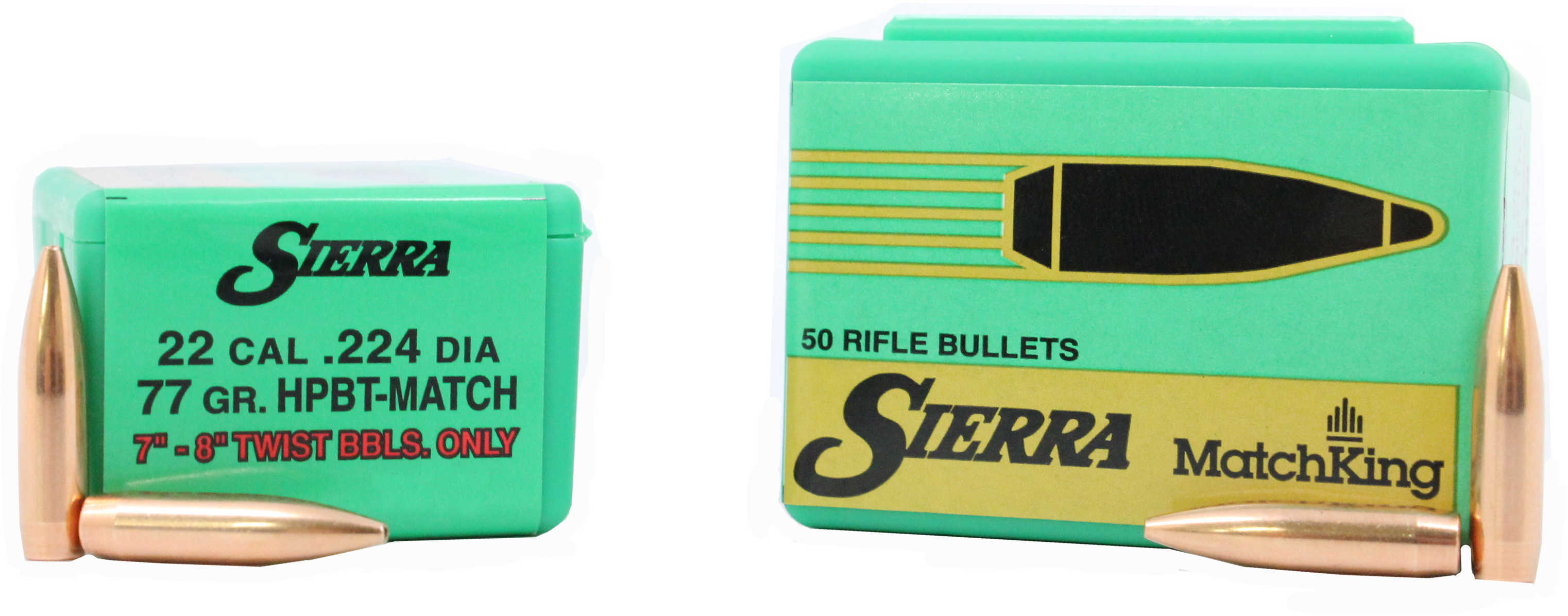 Sierra MatchKing 22 Caliber (.224) 77 Grains HPBT Bullets 50 Per Box Md: 9377T