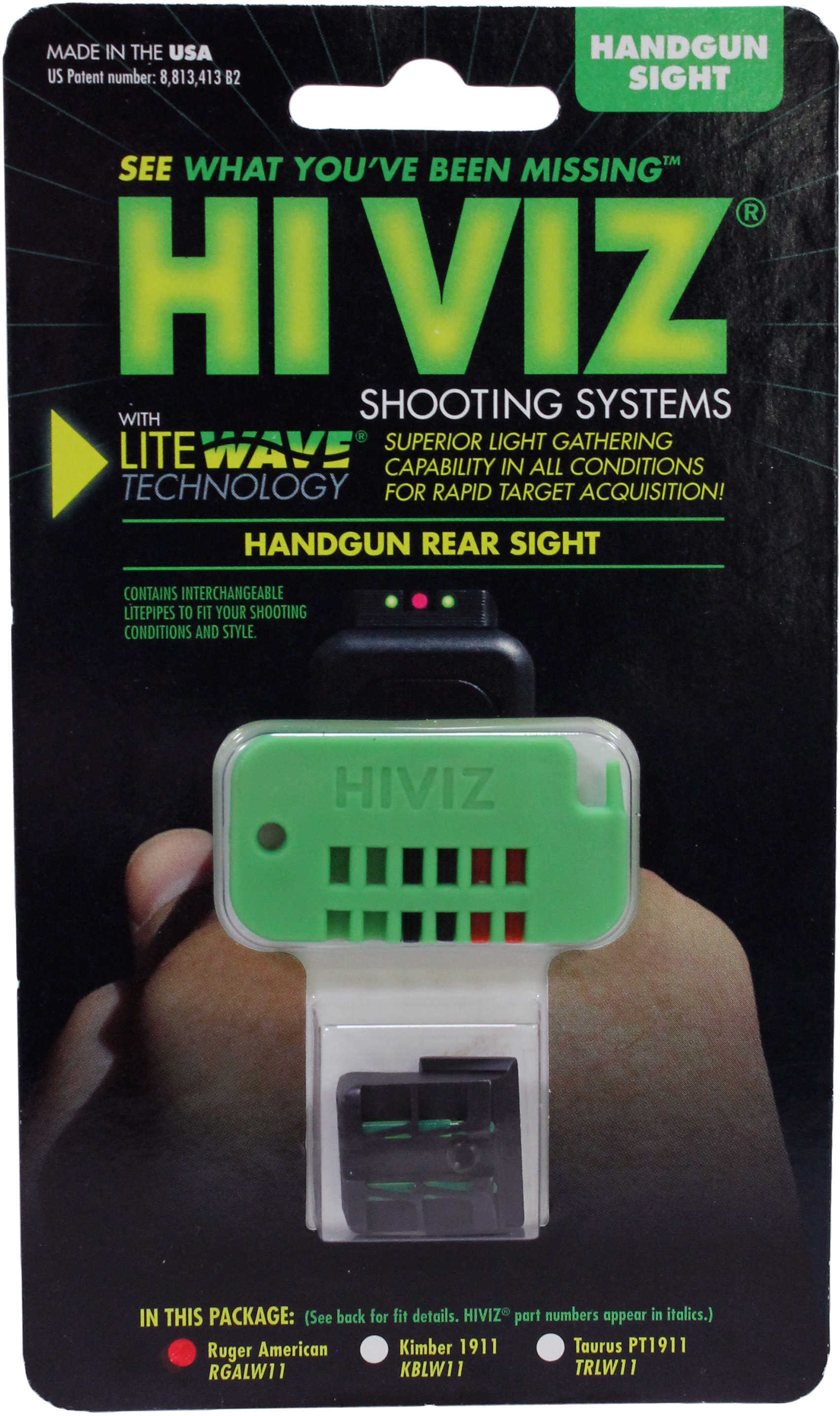 HiViz Litewave Rear Sight For All Ruger® American Pistols, Green/Red/Black Litepipes Md: RGALW11