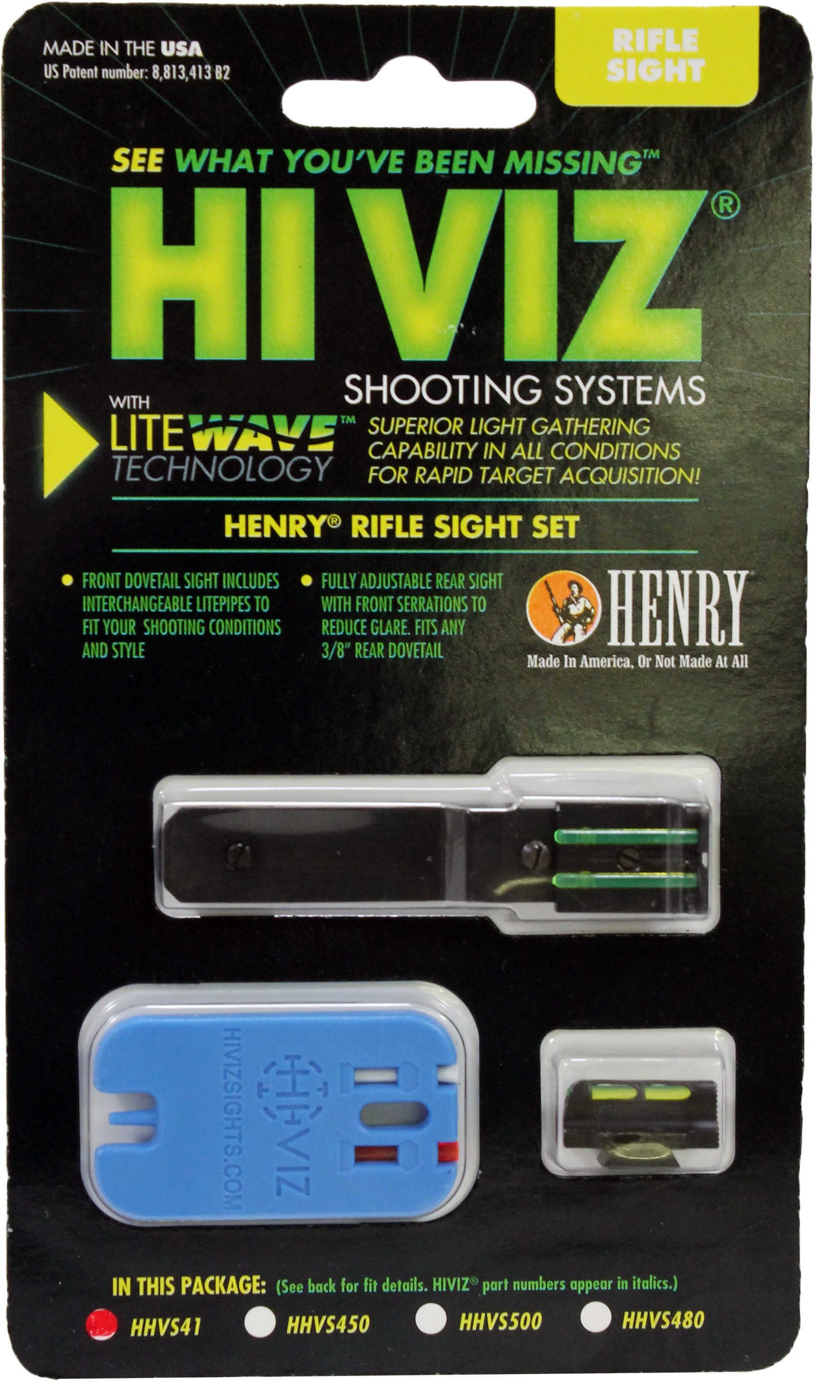Hiviz HHVS41 LiteWave Henry Lever Fiber Optic Set Front Green/Red/White Rear Black