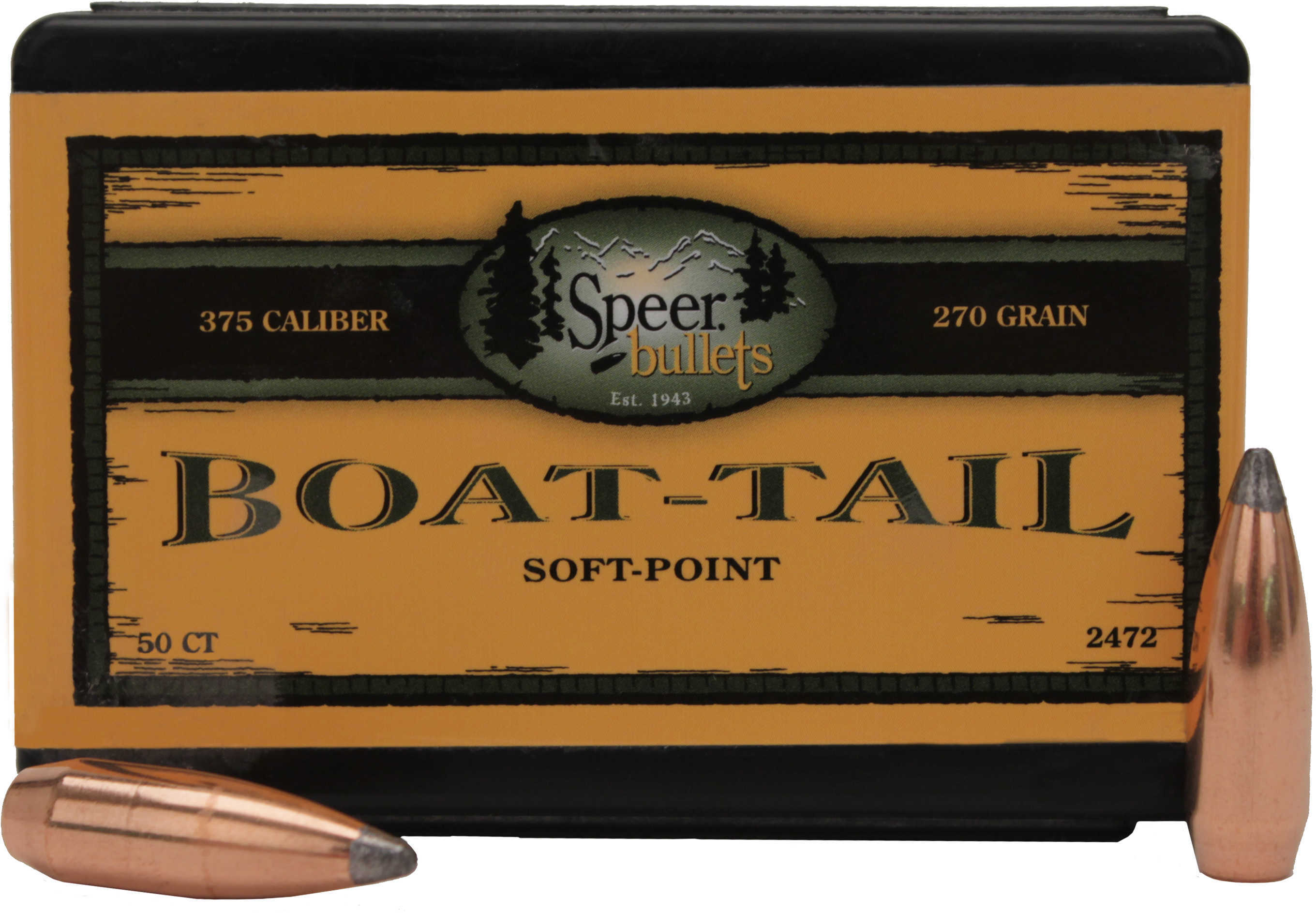 Speer Ammo 2472 Rifle Hunting 375 Caliber .375 270 Grains Boat Tail Soft Point 50 Box
