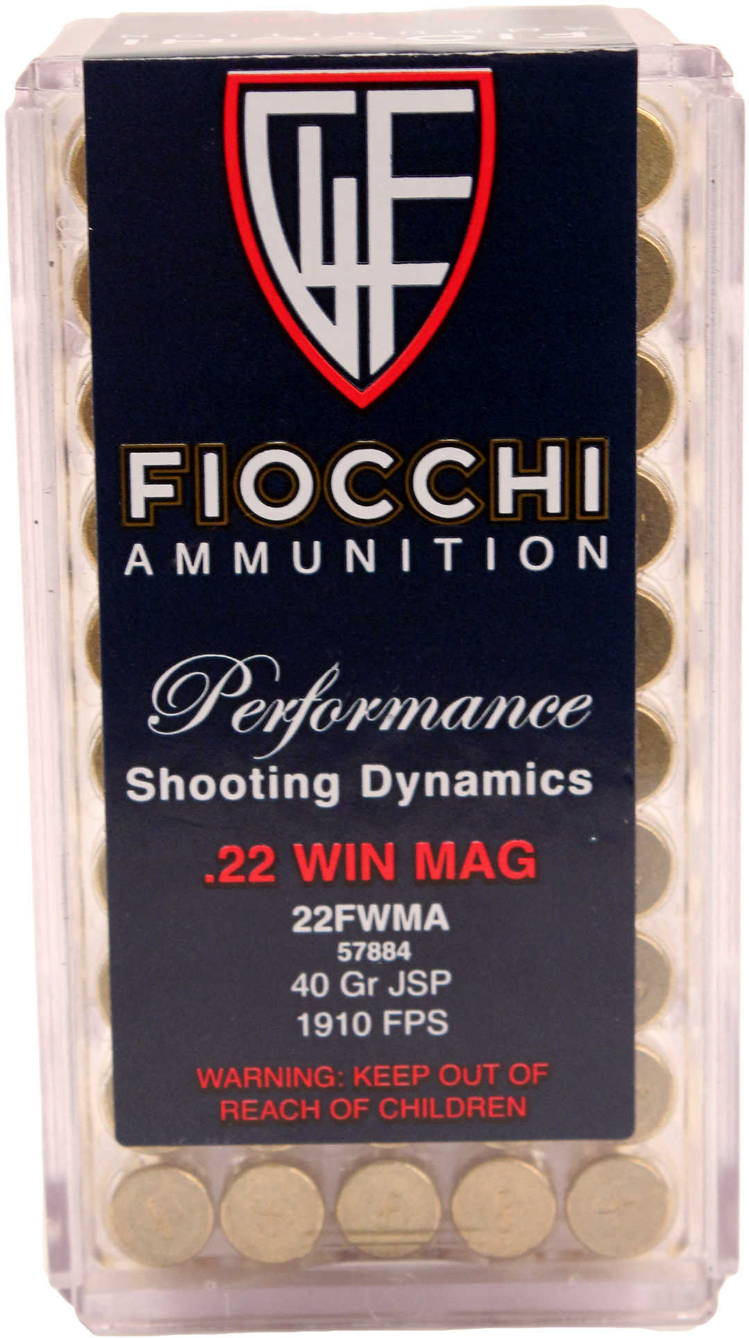 Fiocchi Magnum Shooting Dynamics Rimfire Ammunition .22 WMR 40 Gr JSP 50/Box