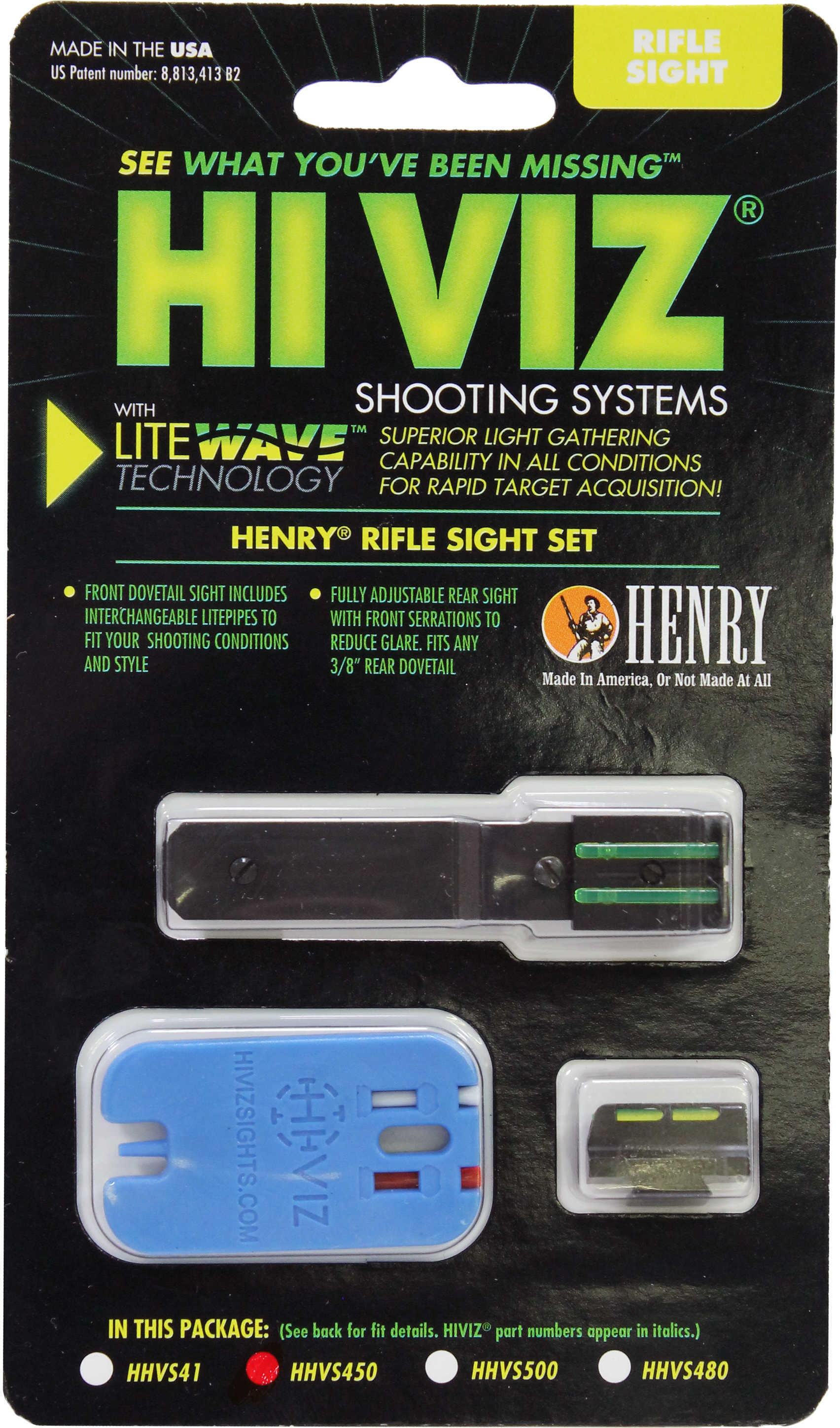 Hi-Viz Litewave Front & Rear Sight Set Fits Henry H001T/H003T/H004/H010B Rifles Includes Green Red White