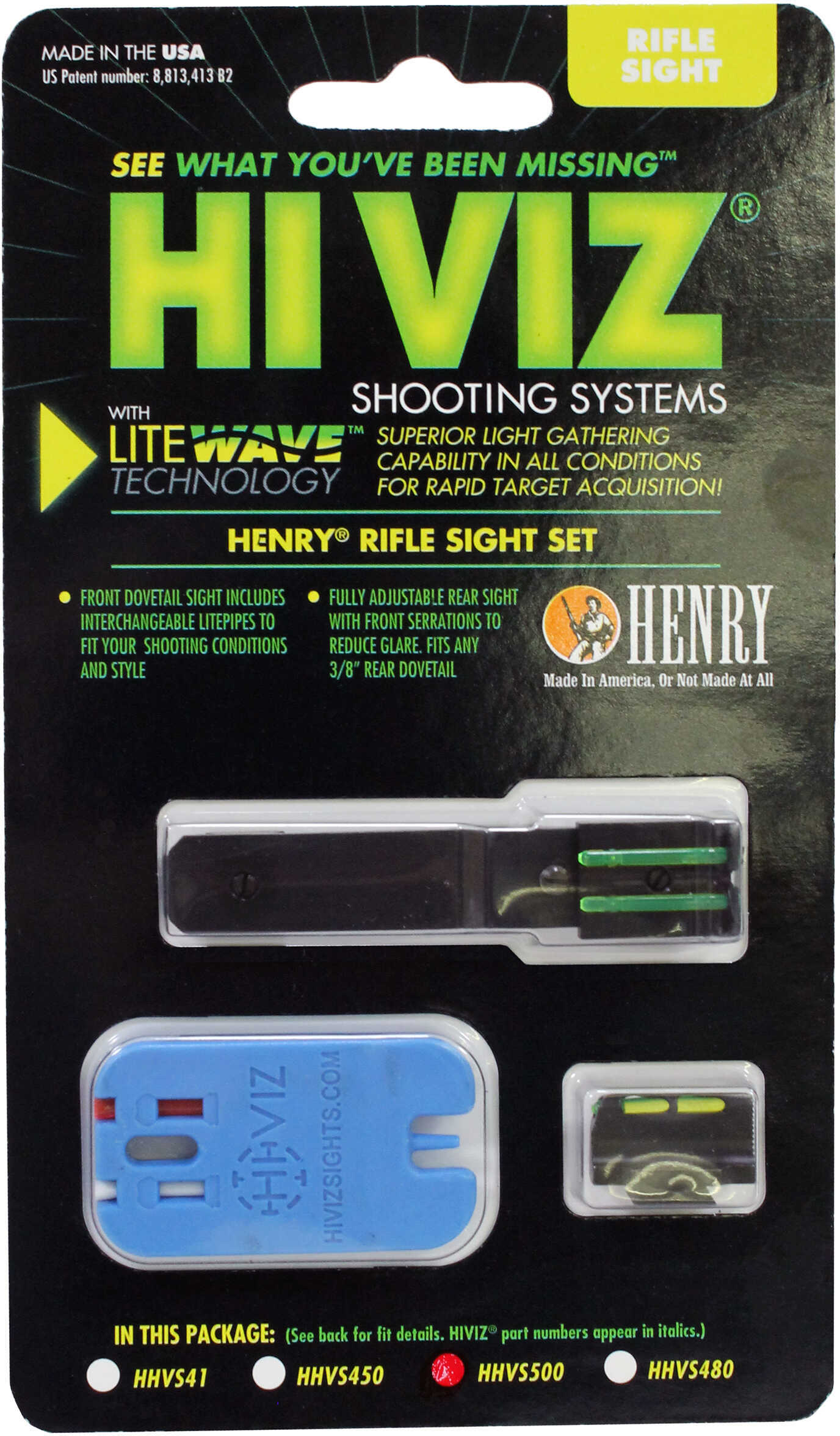 Hi-Viz Litewave Front & Rear Sight Set Fits Henry Rifles Includes Green Red And White Litepipes